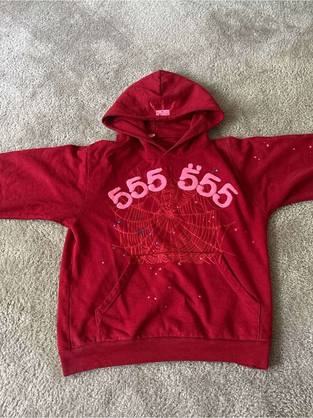 Red '555' Graphic Spiderweb Hoodie
